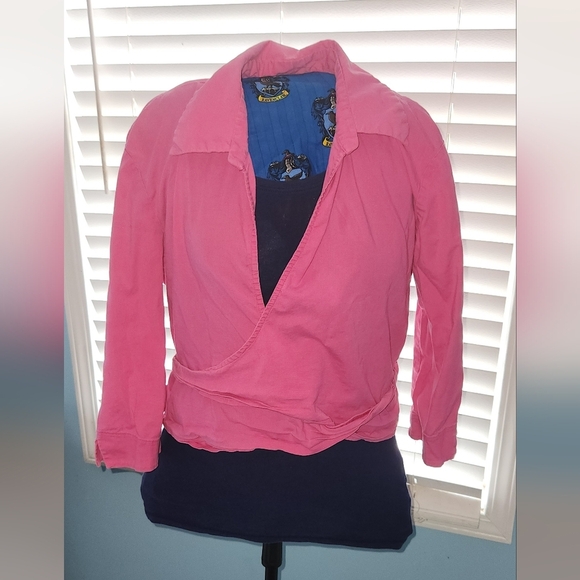 Anthropologie Tops - Anthropologie Hot Pink Large Cropped Wrap Blouse